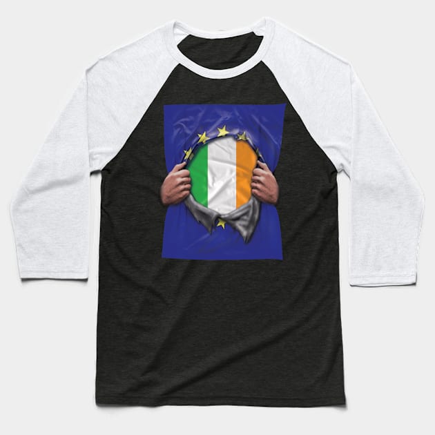 Ireland Flag European Union Flag Ripped Open - Gift for Irish From Ireland Baseball T-Shirt by Country Flags